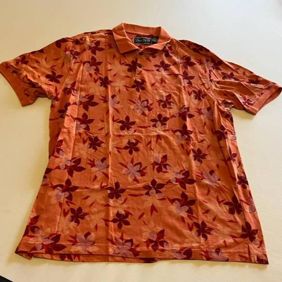OCEAN Pacific Menswear orange flower pattern polo XL - Picture 1 of 6